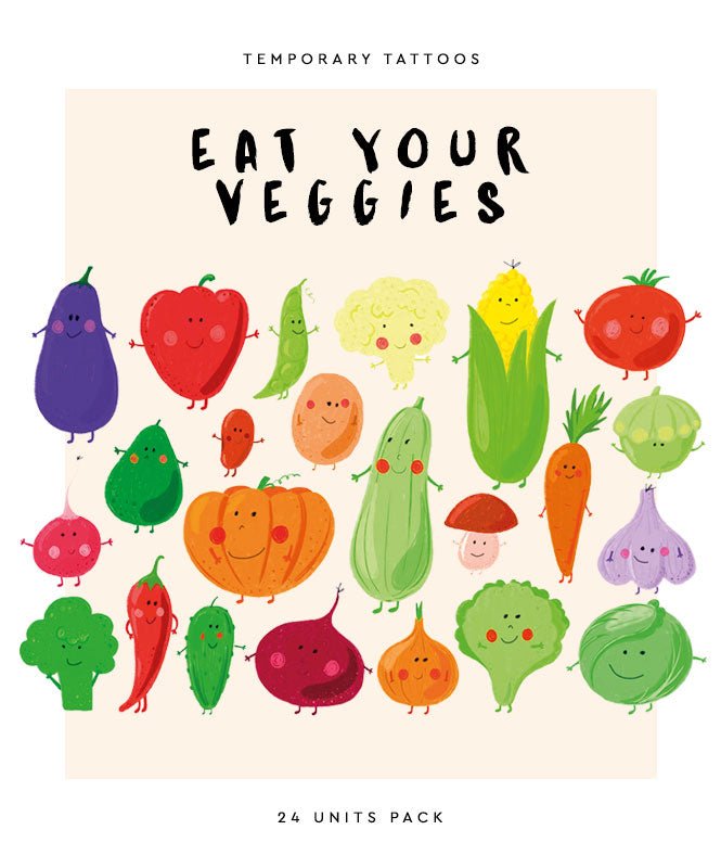 Pack Tatuagens Eat your Veggies - Tatuagens Temporárias Catita illustrations