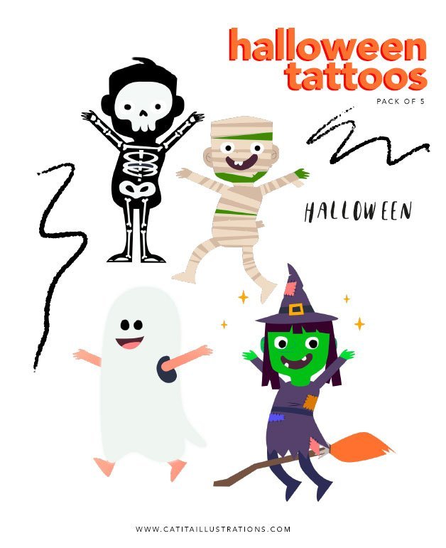 Pack Tatuagens Halloween - Tatuagens Temporárias Catita illustrations