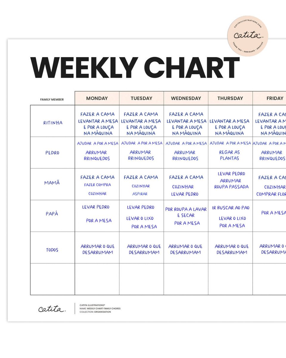 Gráfico Semanal Tarefas da Familia - Printables Catita illustrations