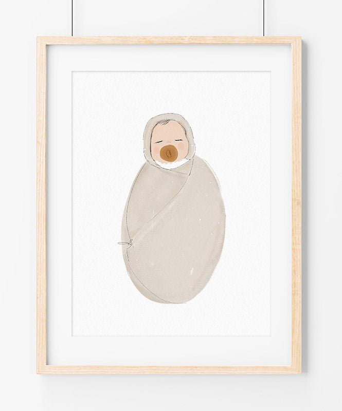 Bebé embrulhado com chupeta - Posters Catita illustrations