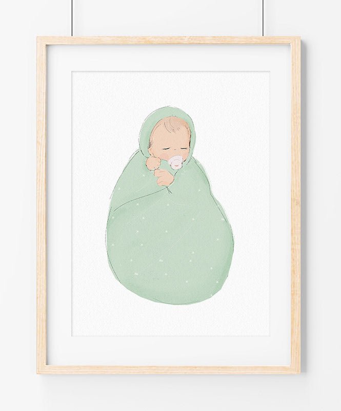 Bebé embrulhado com mãozinhas à mostra - Posters Catita illustrations